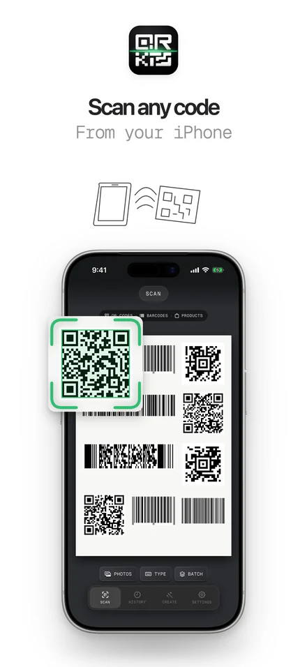 QR code scanner reading QR codes and barcodes in many formats